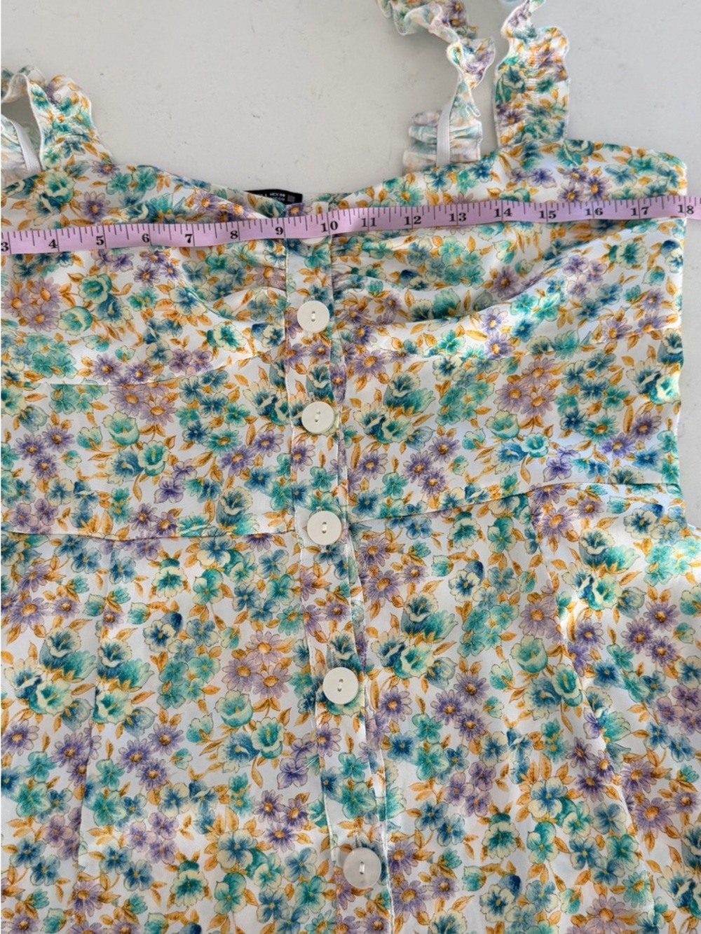 Zara Floral Button-Front Sundress in Green & Purple size L - Picture 5 of 7